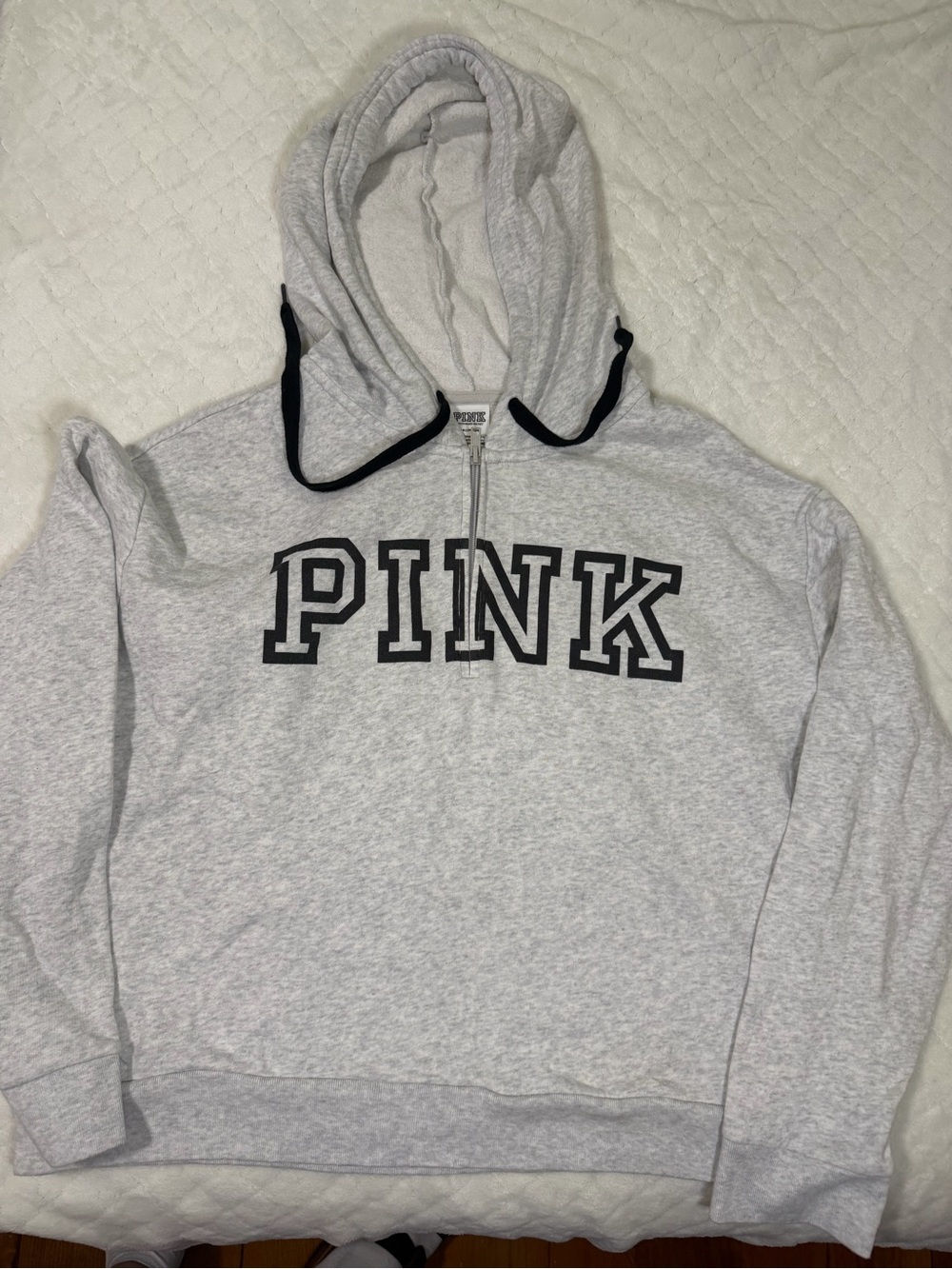 PINK Victoria's Secret Heather Gray Half-Zip Hoodie with Black Trim